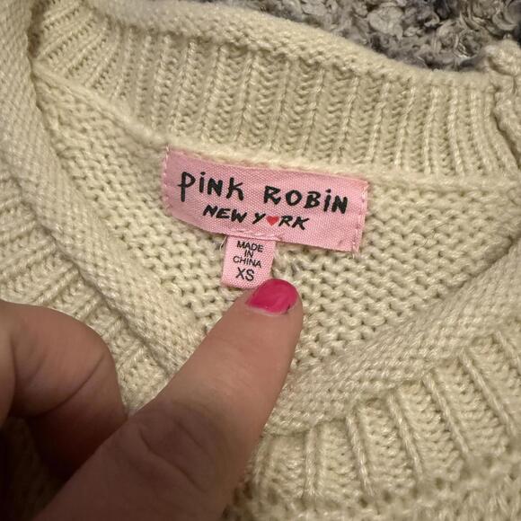 Pink Robin Cable Knit Colorblock Sweater Scalloped Hem XS - Picture 5 of 7